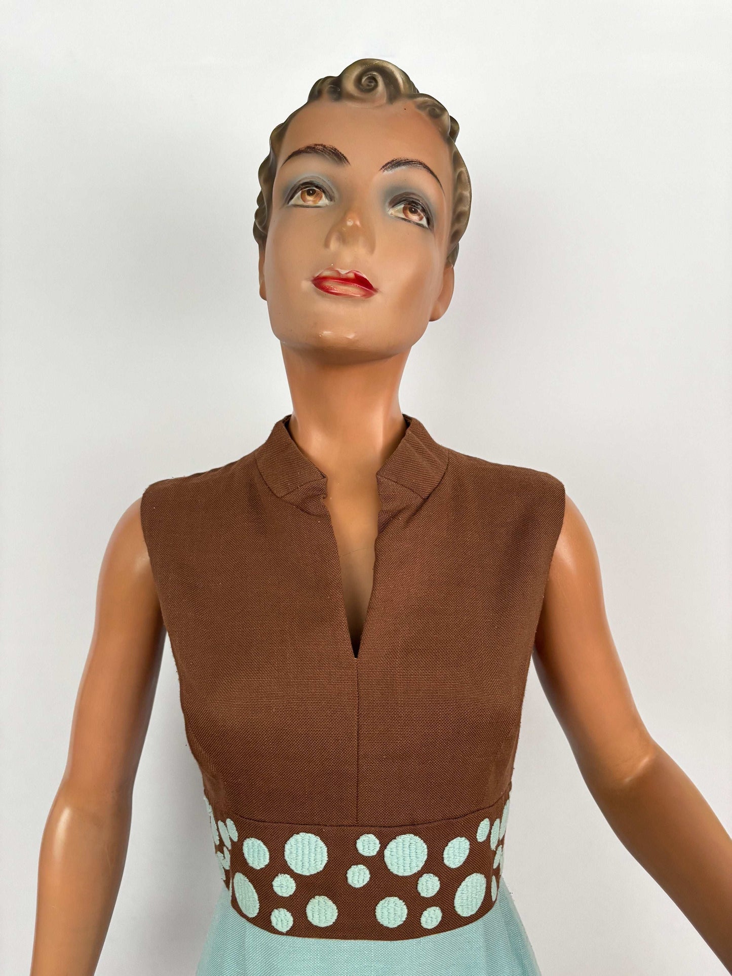 M | 1960s Hazel And Blue Op-Art Dress