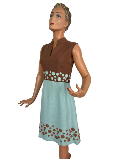 M | 1960s Hazel And Blue Op-Art Dress