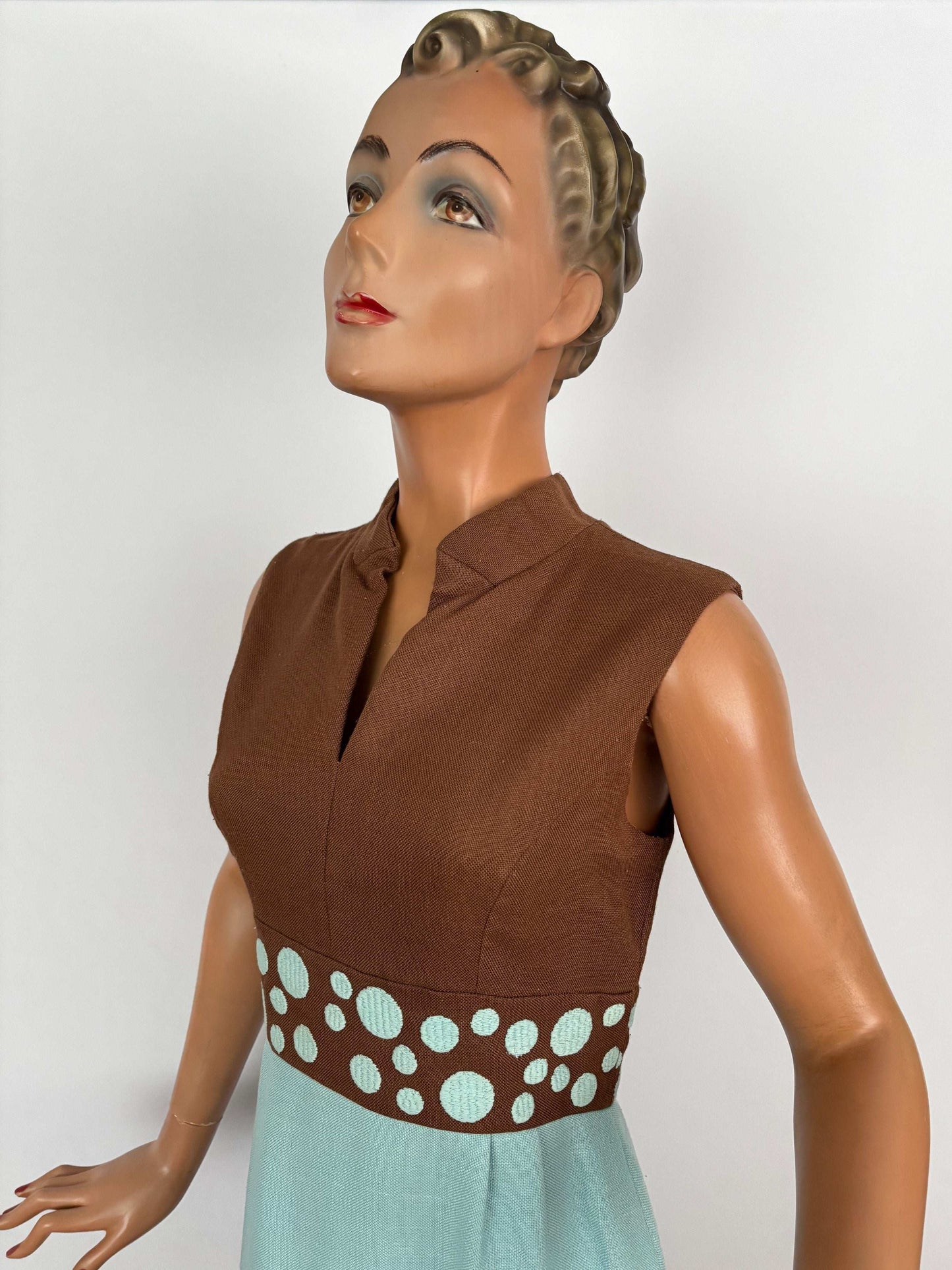 M | 1960s Hazel And Blue Op-Art Dress