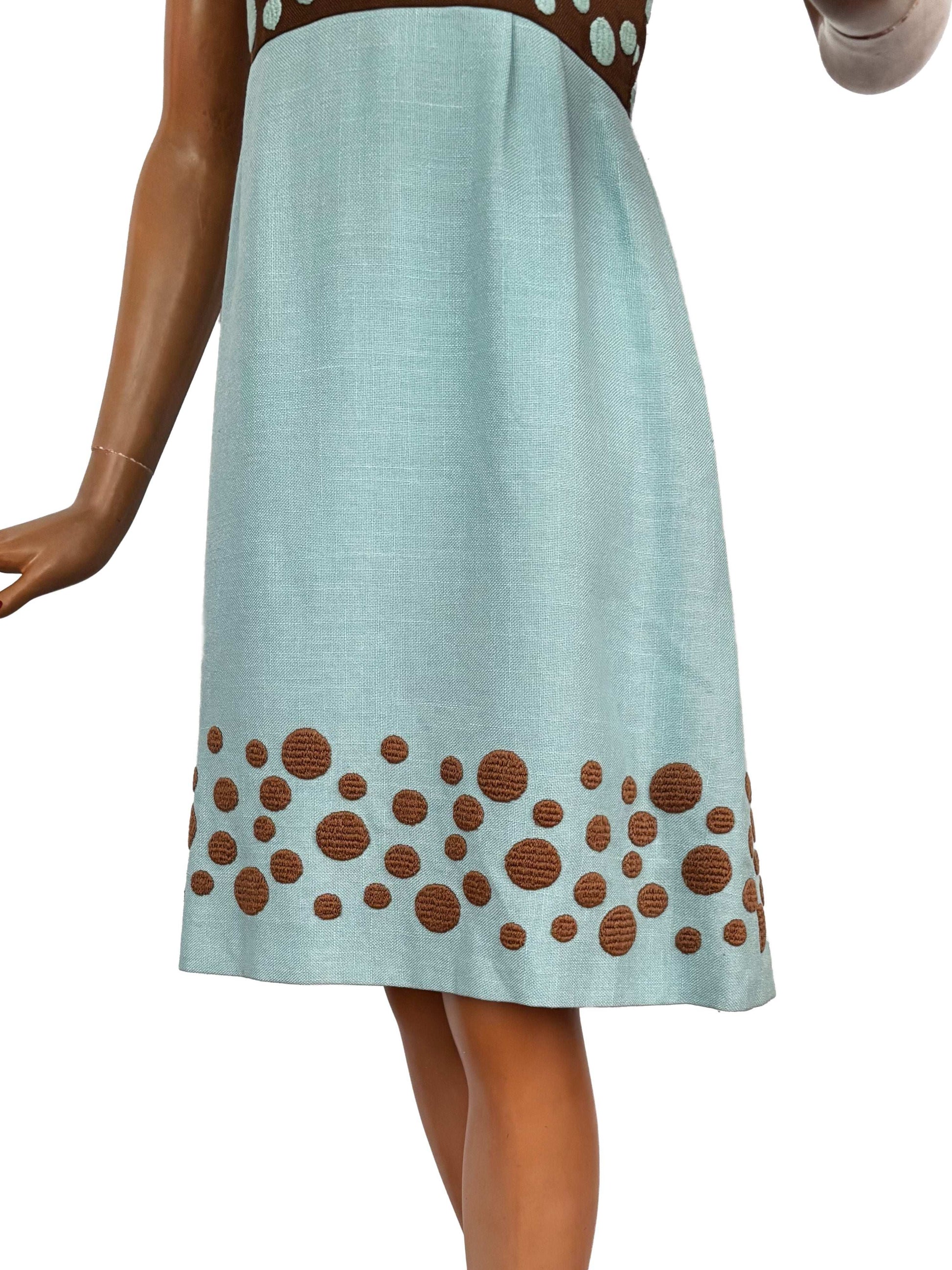 M | 1960s Hazel And Blue Op-Art Dress