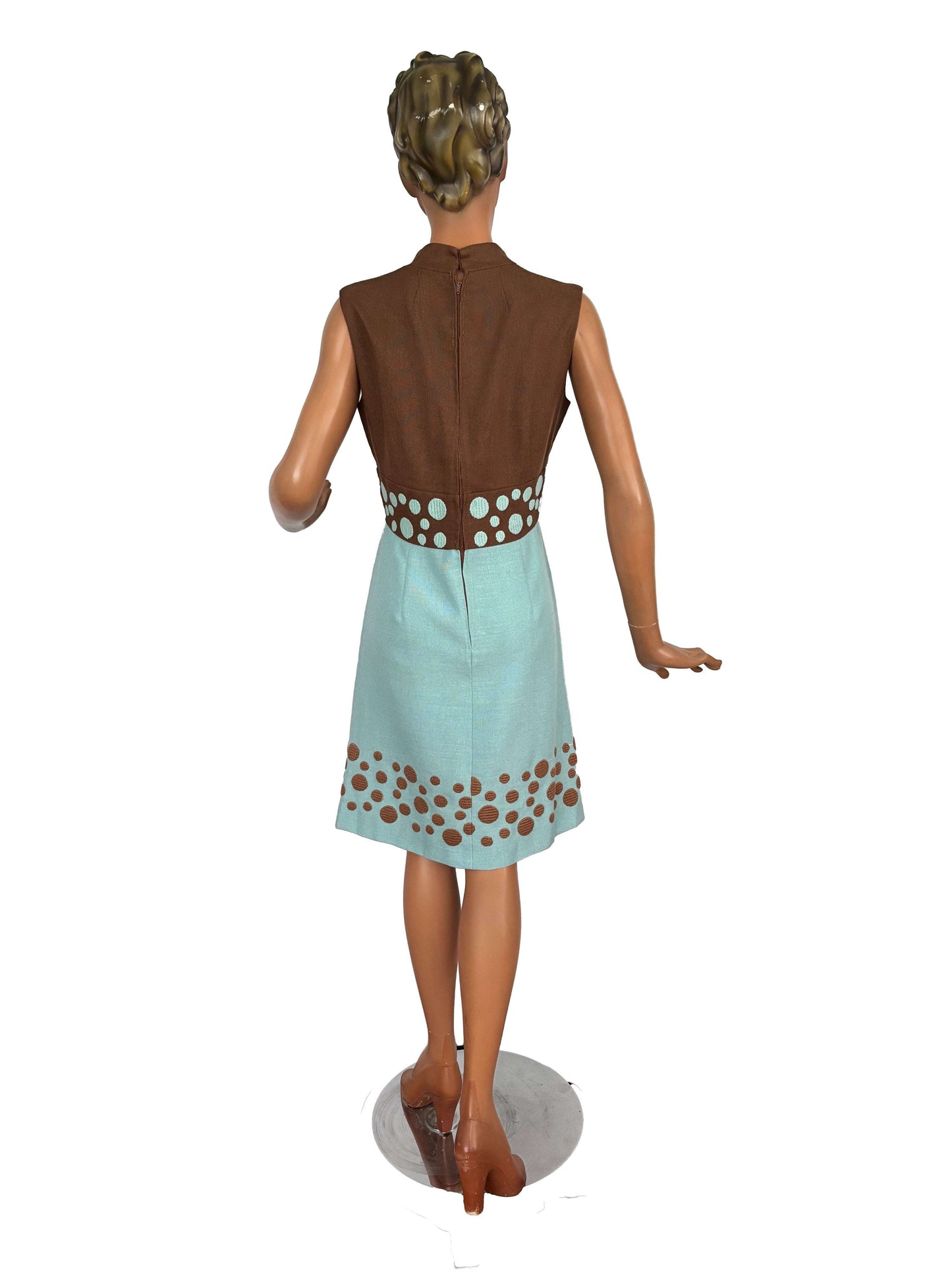 M | 1960s Hazel And Blue Op-Art Dress