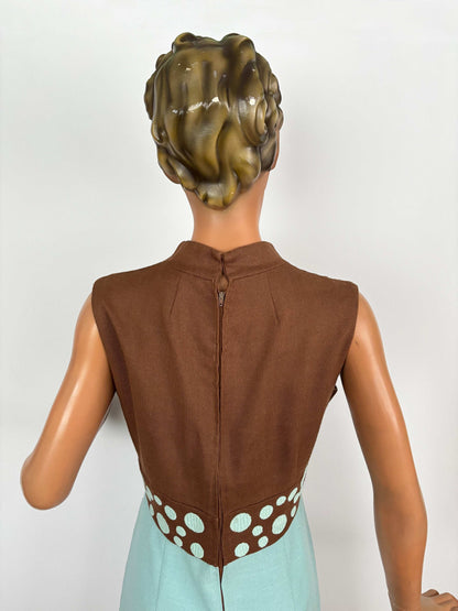 M | 1960s Hazel And Blue Op-Art Dress