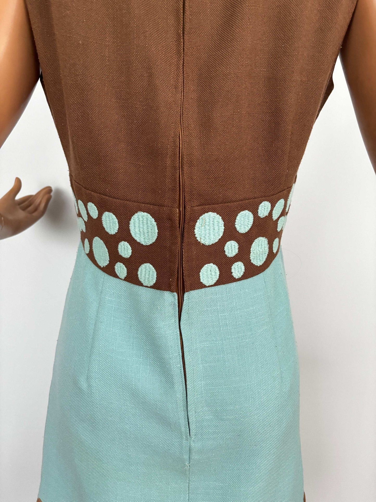 M | 1960s Hazel And Blue Op-Art Dress