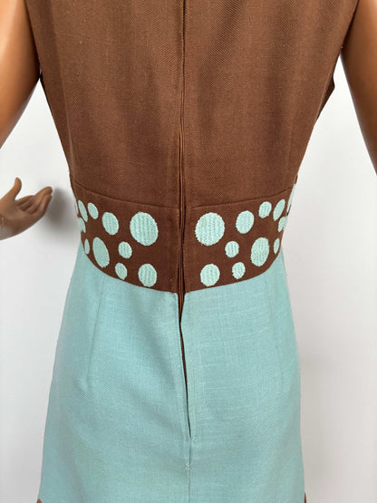 M | 1960s Hazel And Blue Op-Art Dress