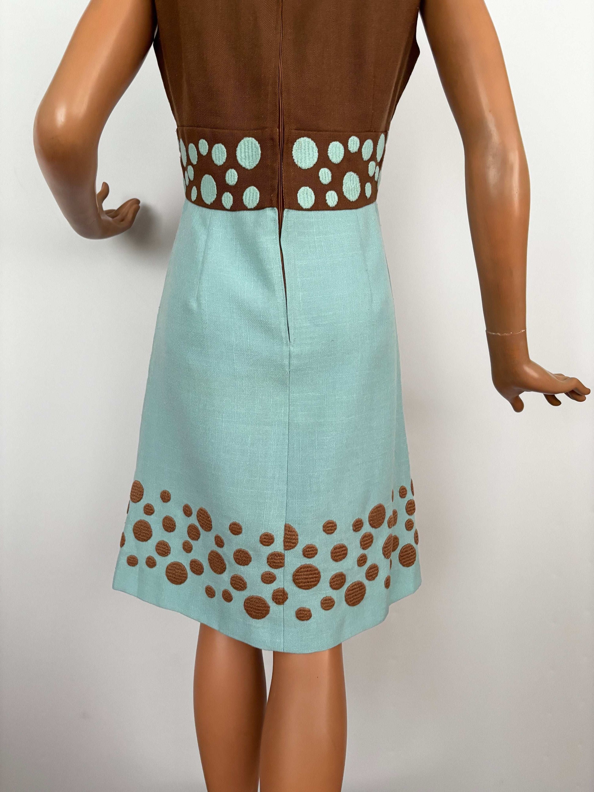 M | 1960s Hazel And Blue Op-Art Dress