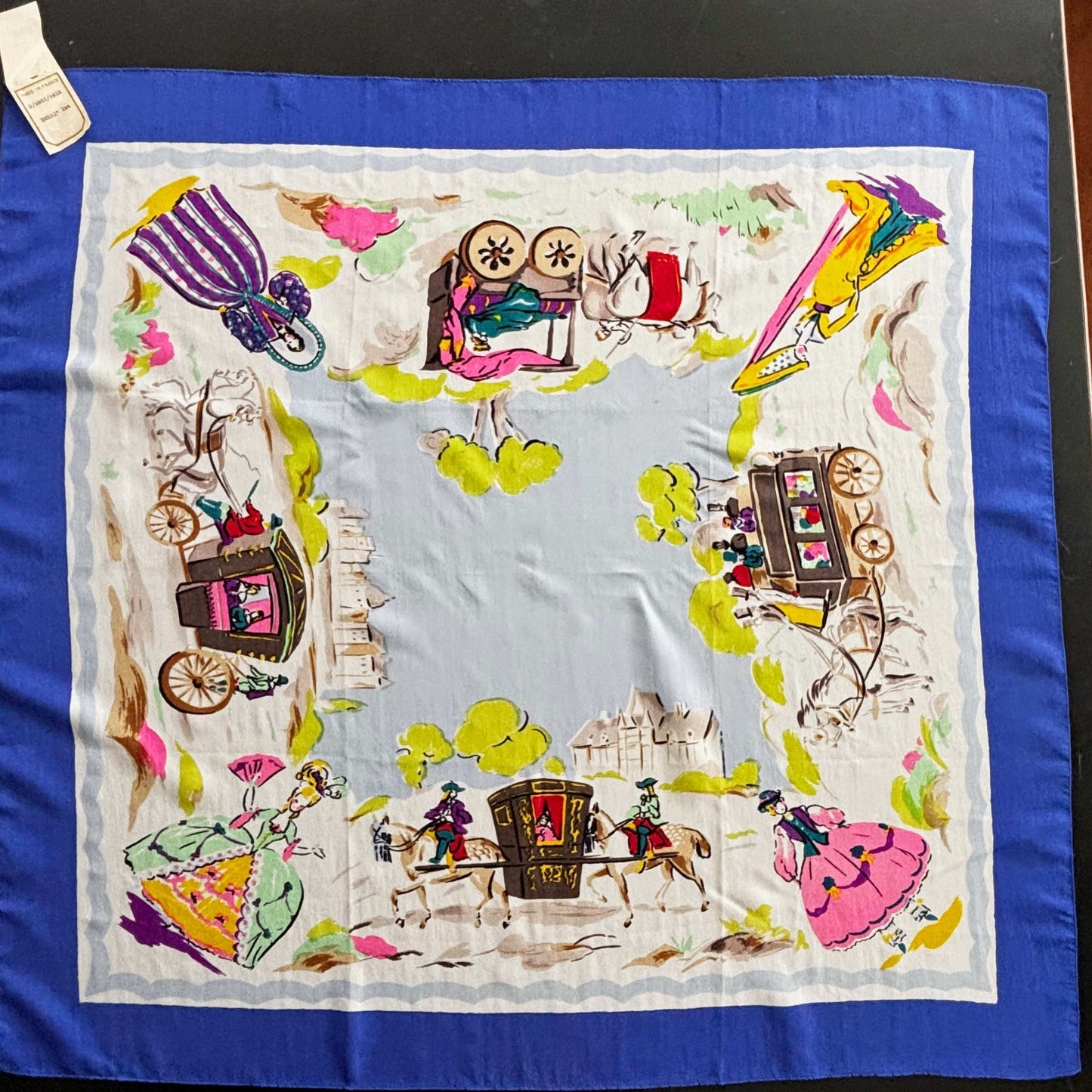 Deadstock French Scarf With Carriage Scene | 80x86 cm