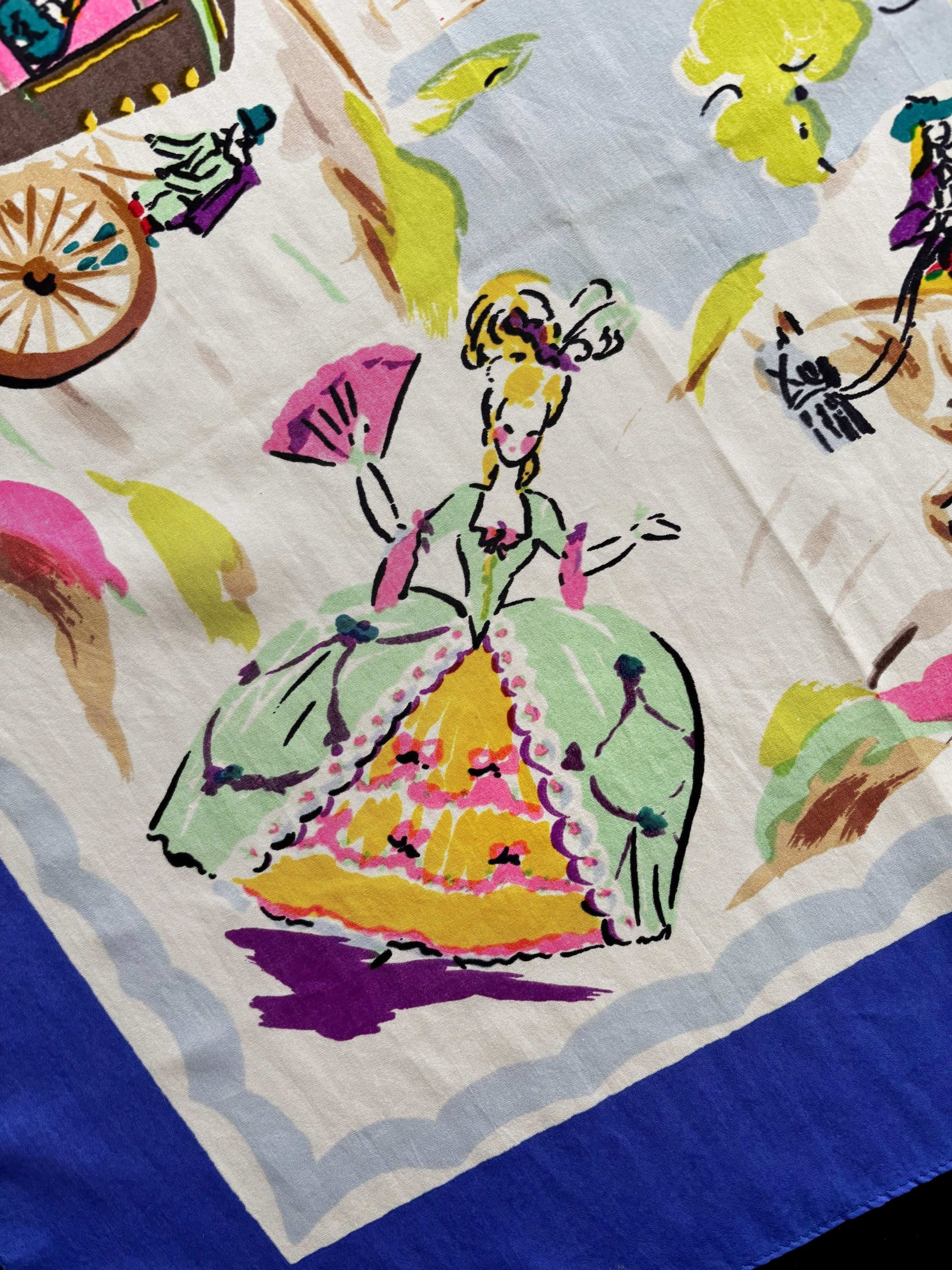 Deadstock French Scarf With Carriage Scene | 80x86 cm