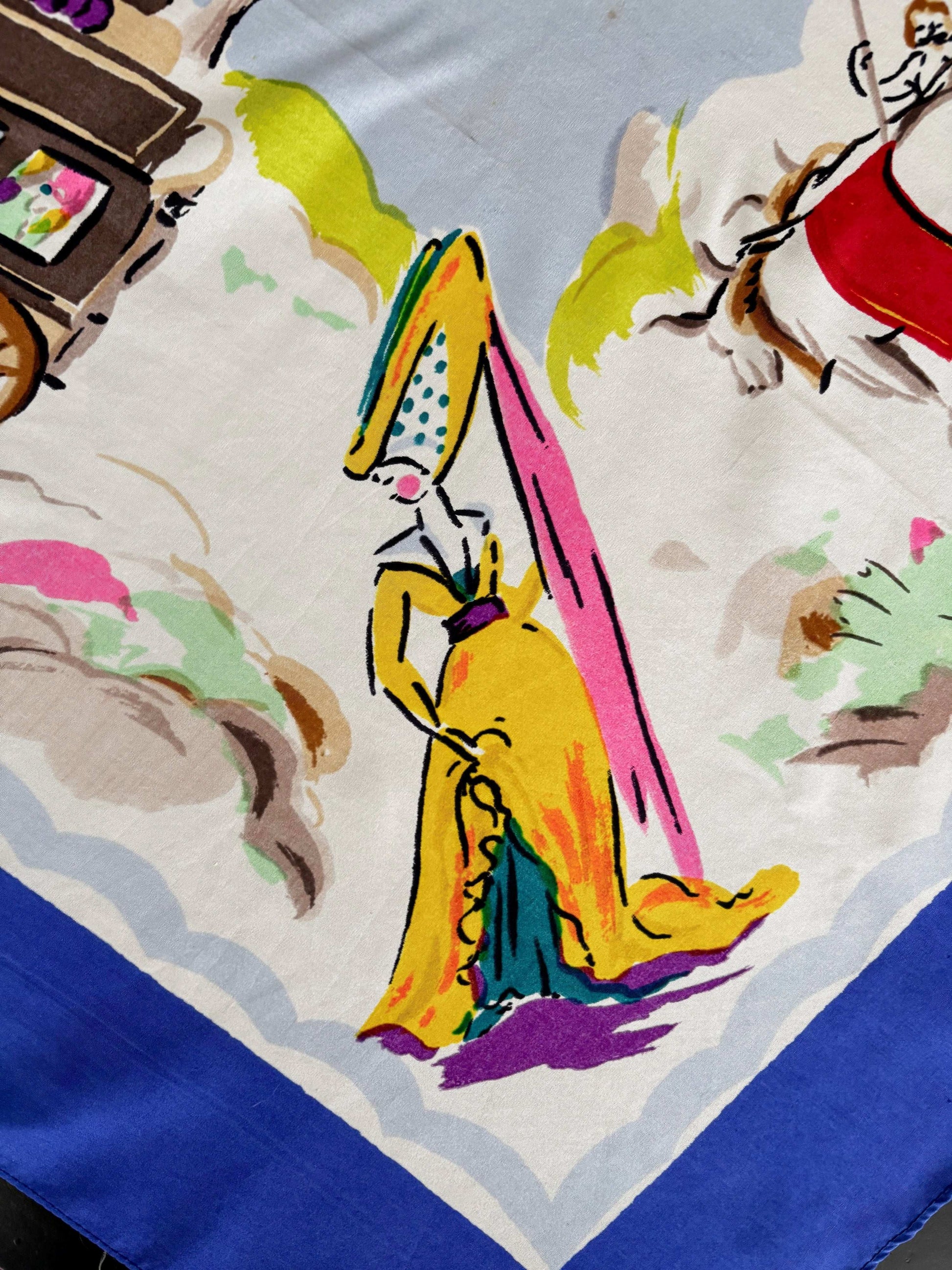 Deadstock French Scarf With Carriage Scene | 80x86 cm