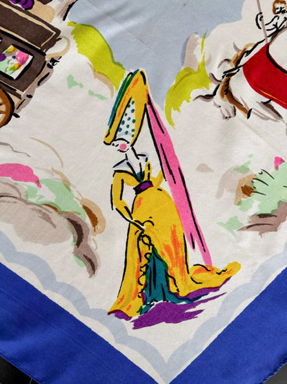Deadstock French Scarf With Carriage Scene | 80x86 cm
