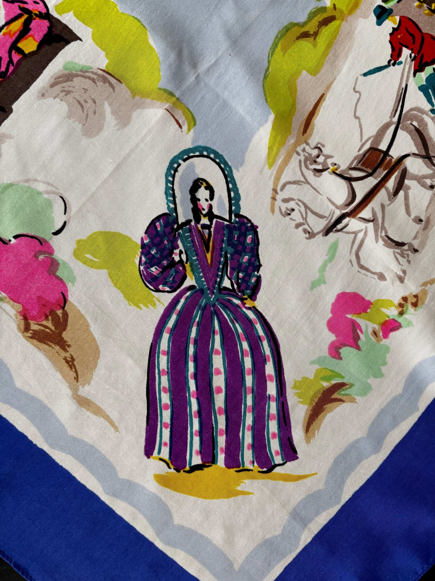 Deadstock French Scarf With Carriage Scene | 80x86 cm