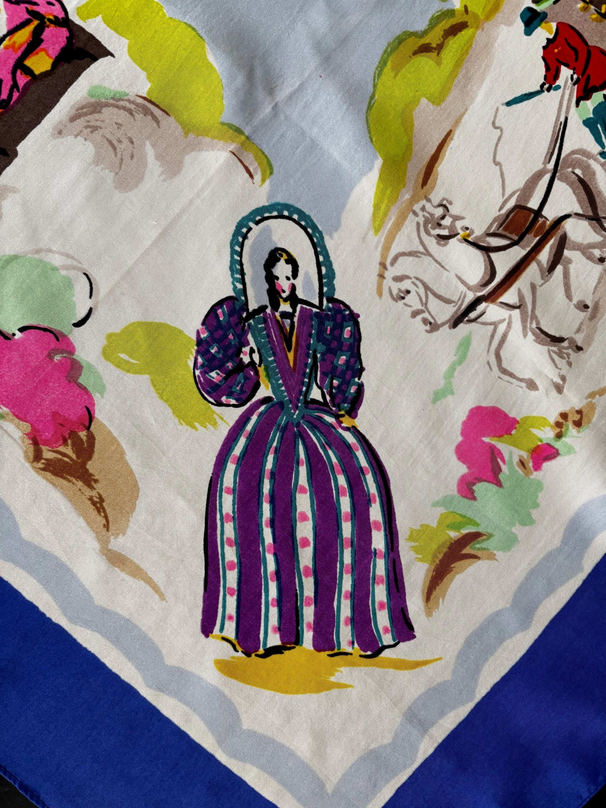 Deadstock French Scarf With Carriage Scene | 80x86 cm