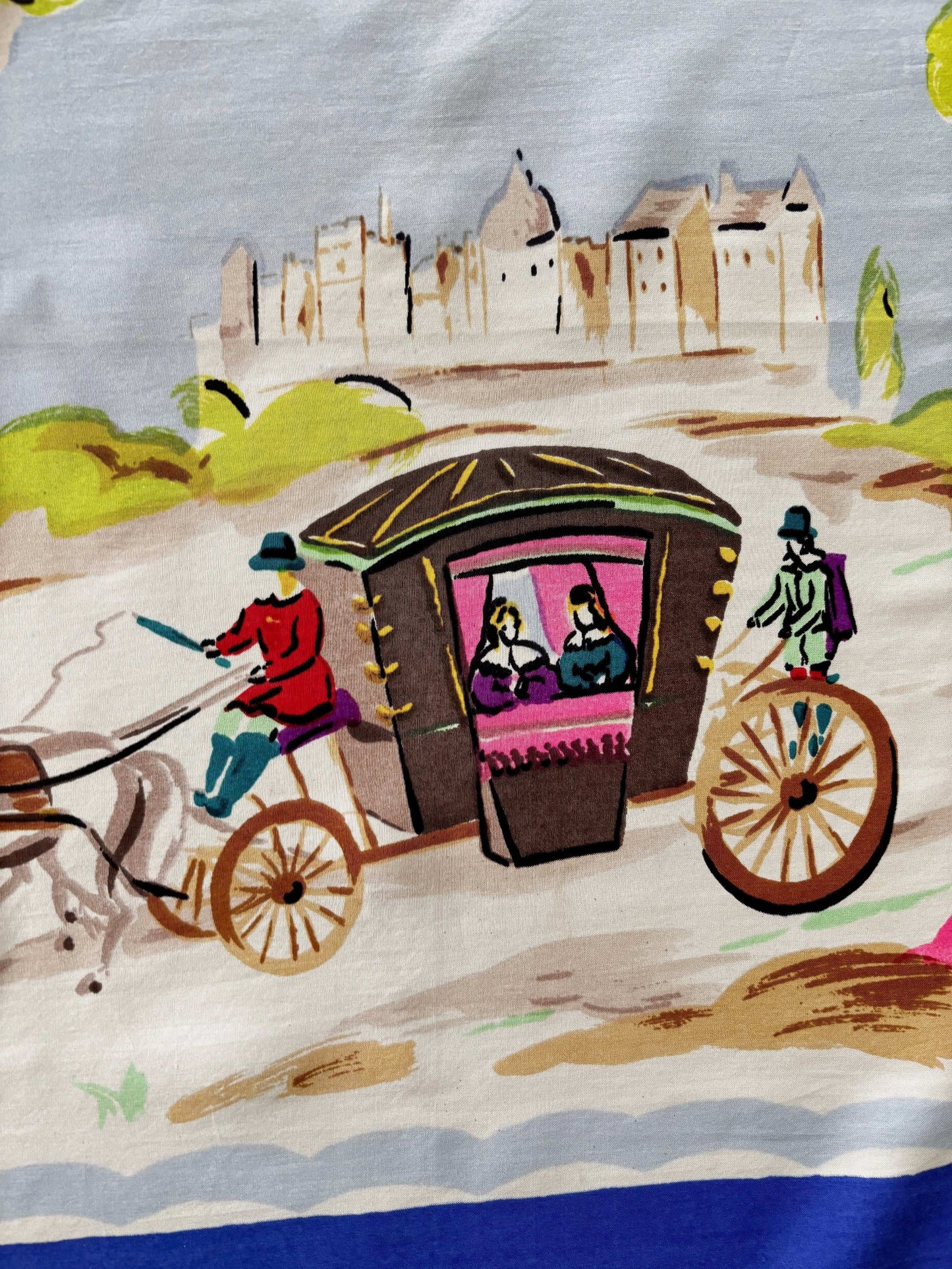 Deadstock French Scarf With Carriage Scene | 80x86 cm