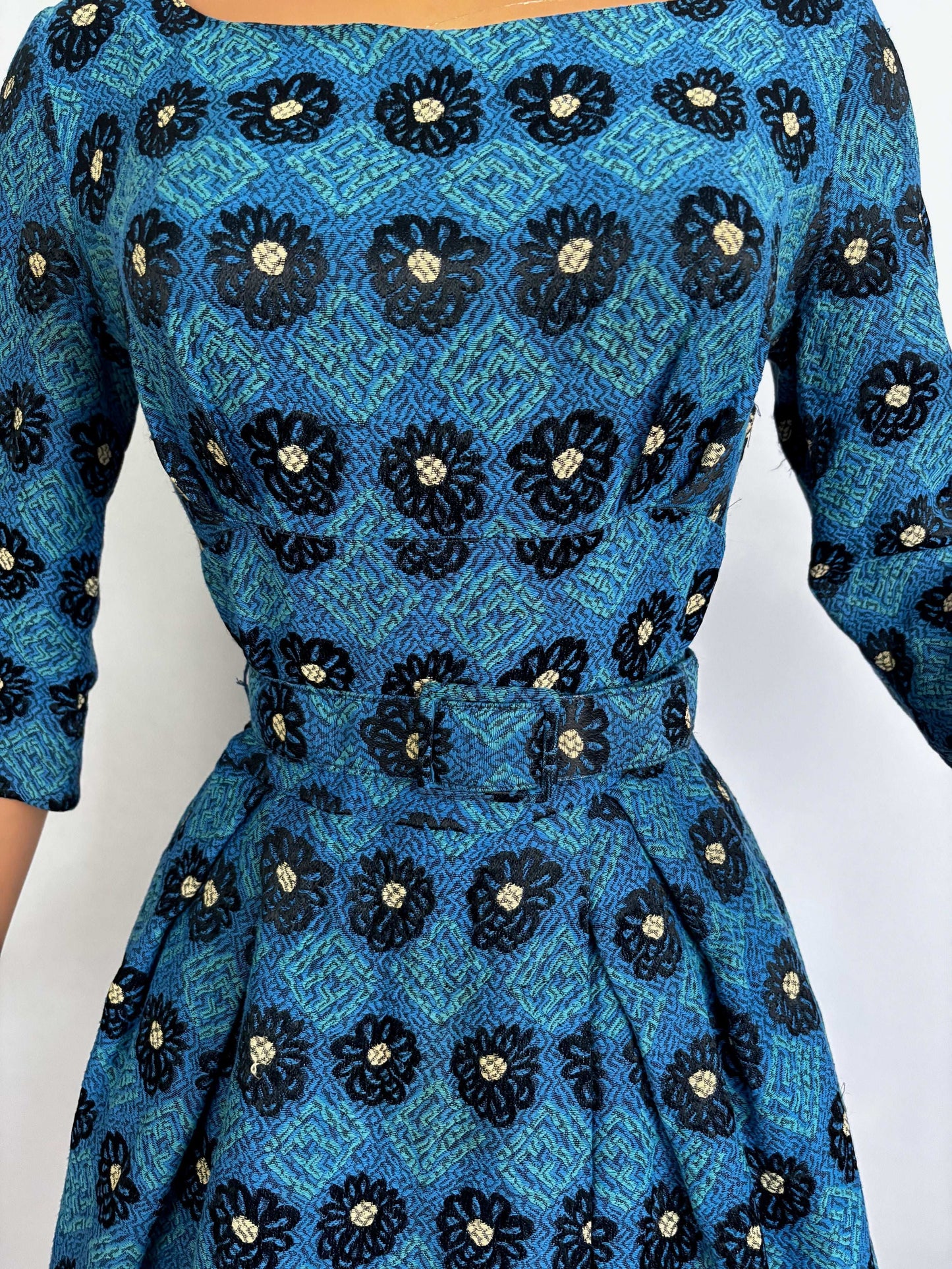 XS/S | 1950s Teena Paige Blue Jacquard Dress