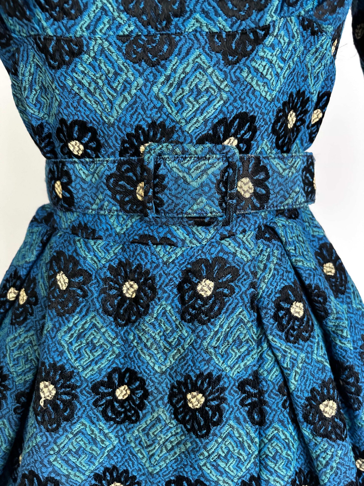 XS/S | 1950s Teena Paige Blue Jacquard Dress