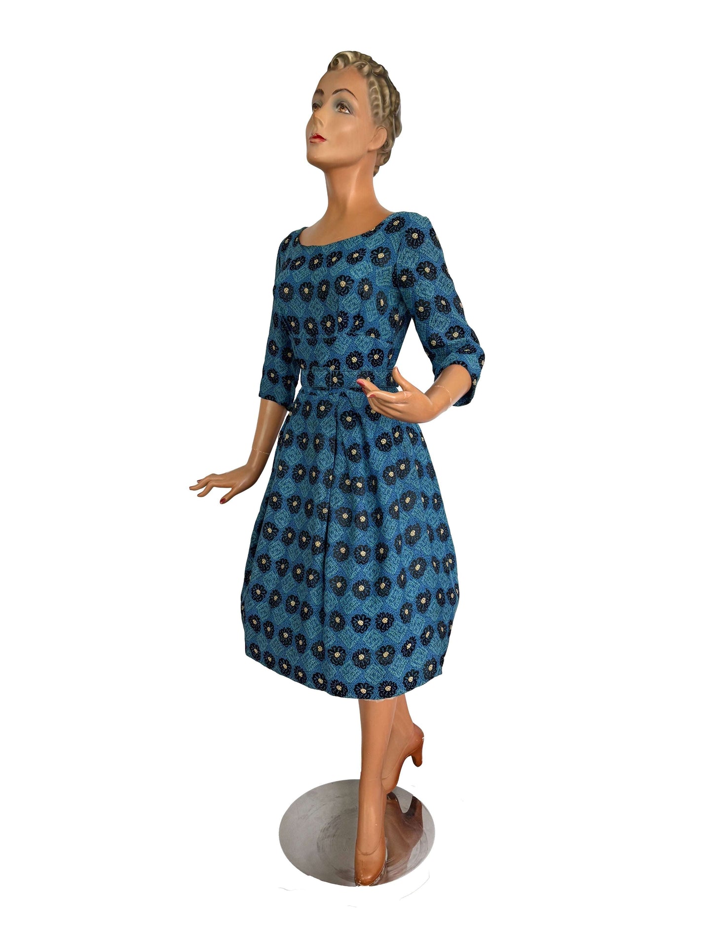 XS/S | 1950s Teena Paige Blue Jacquard Dress