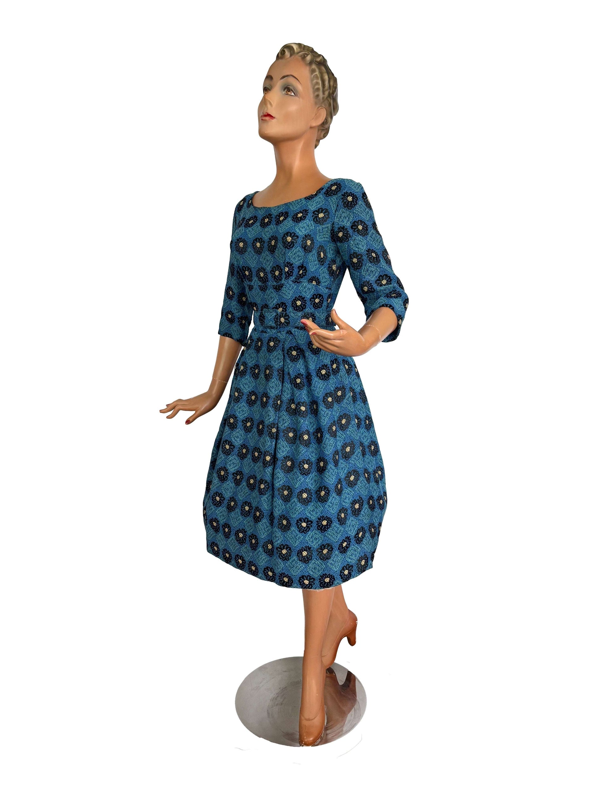 XS/S | 1950s Teena Paige Blue Jacquard Dress