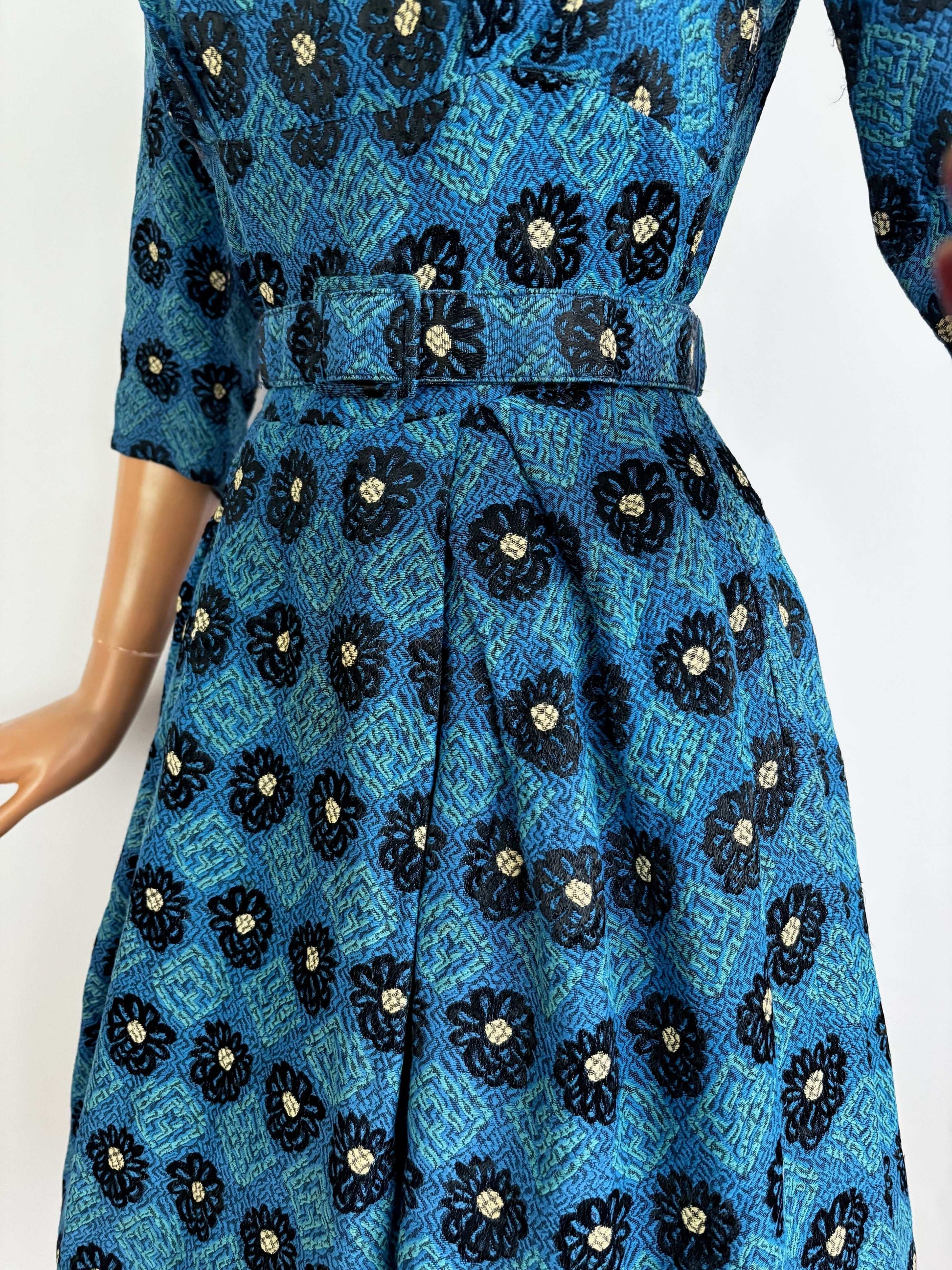 XS/S | 1950s Teena Paige Blue Jacquard Dress