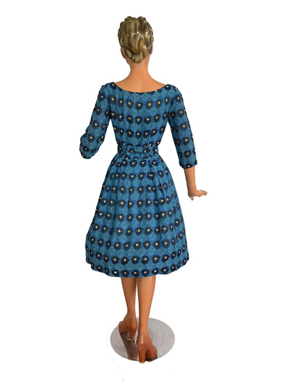 XS/S | 1950s Teena Paige Blue Jacquard Dress
