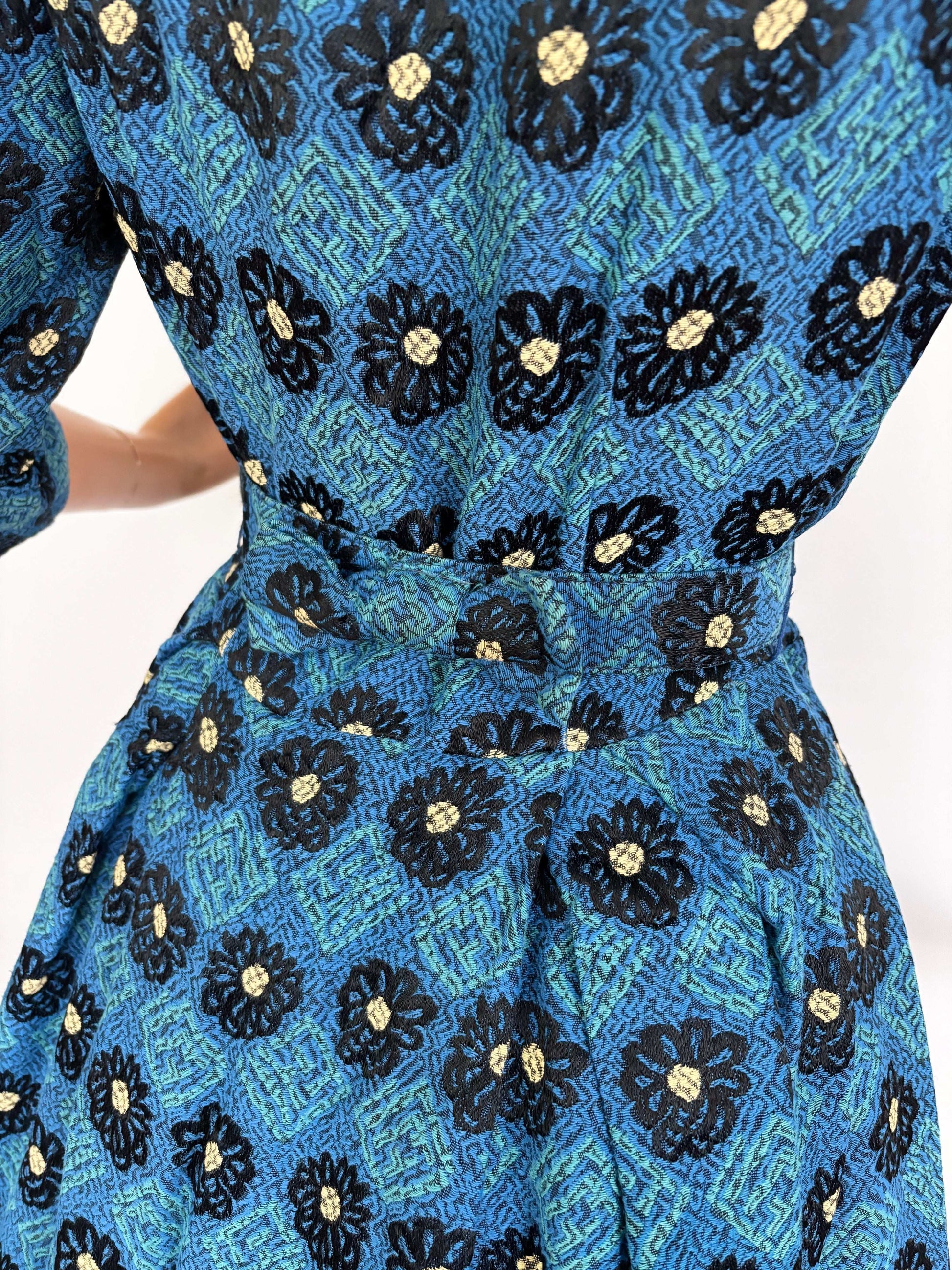 XS/S | 1950s Teena Paige Blue Jacquard Dress