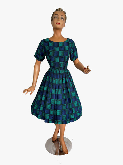 M | 1950s/60s Green Blue Square Dress