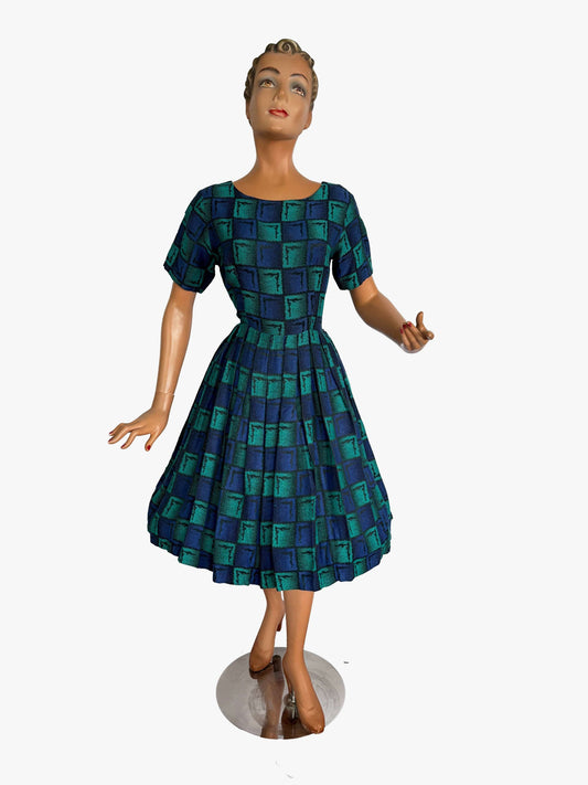 M | 1950s/60s Green Blue Square Dress