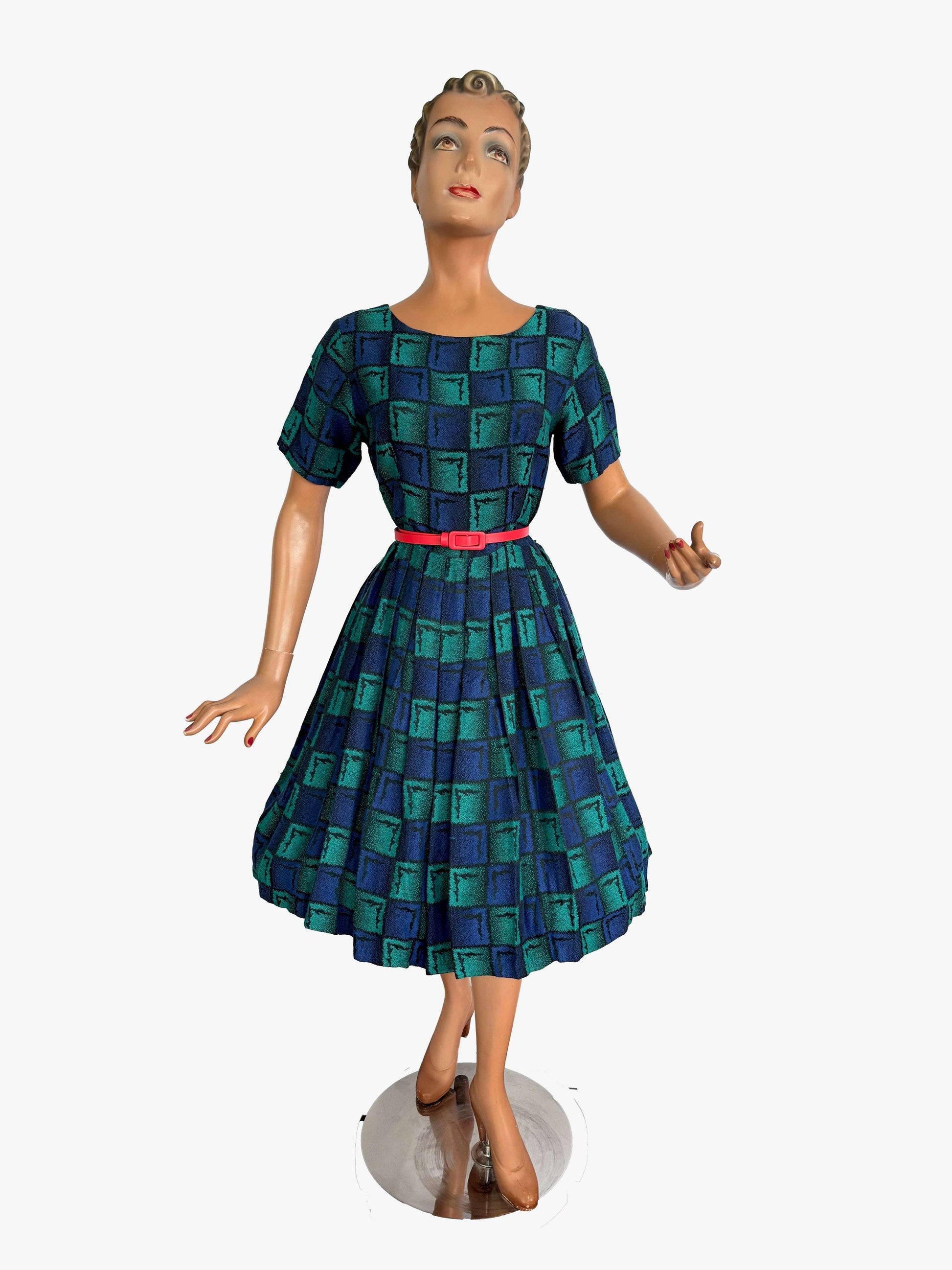 M | 1950s/60s Green Blue Square Dress