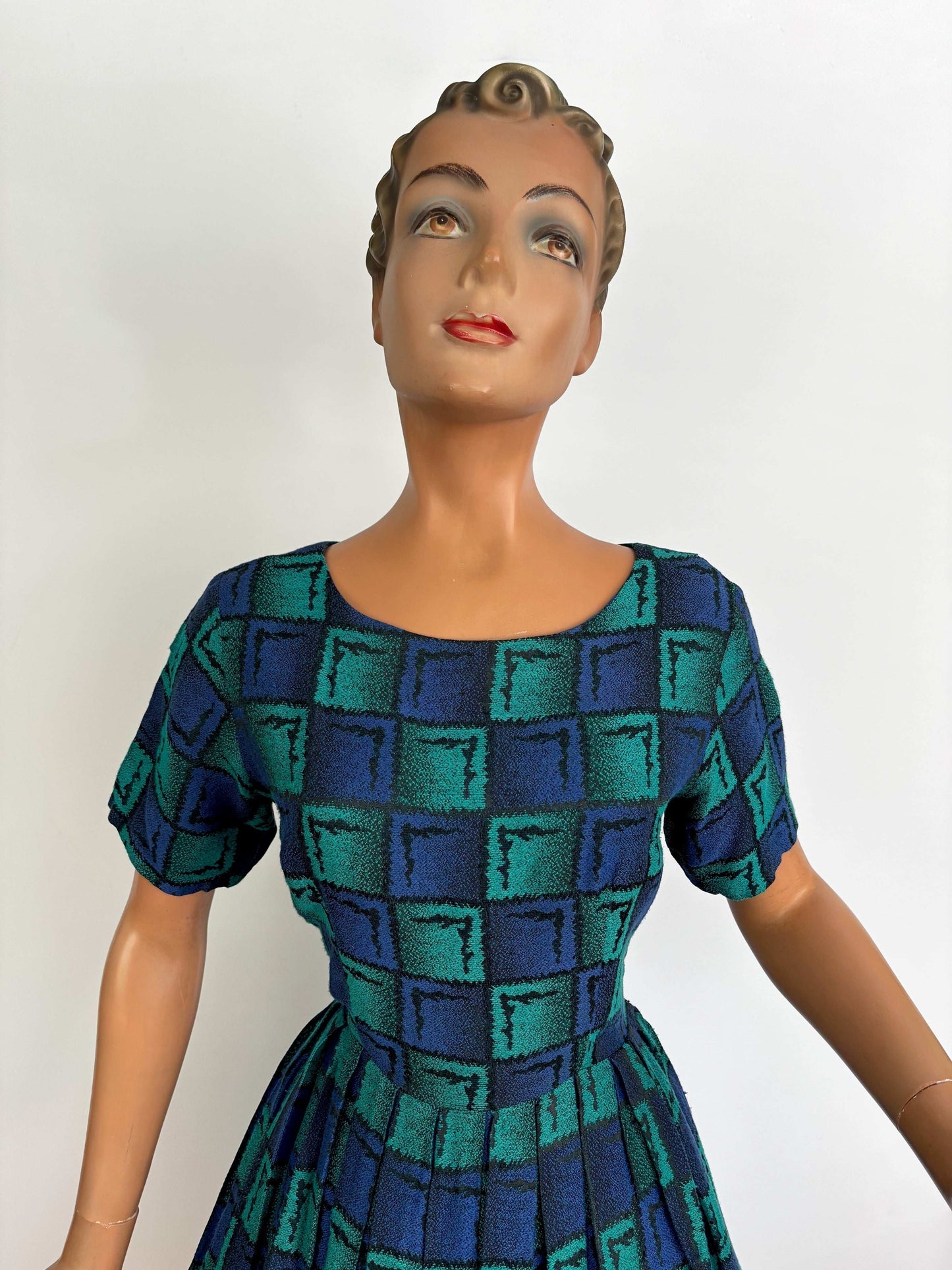 M | 1950s/60s Green Blue Square Dress