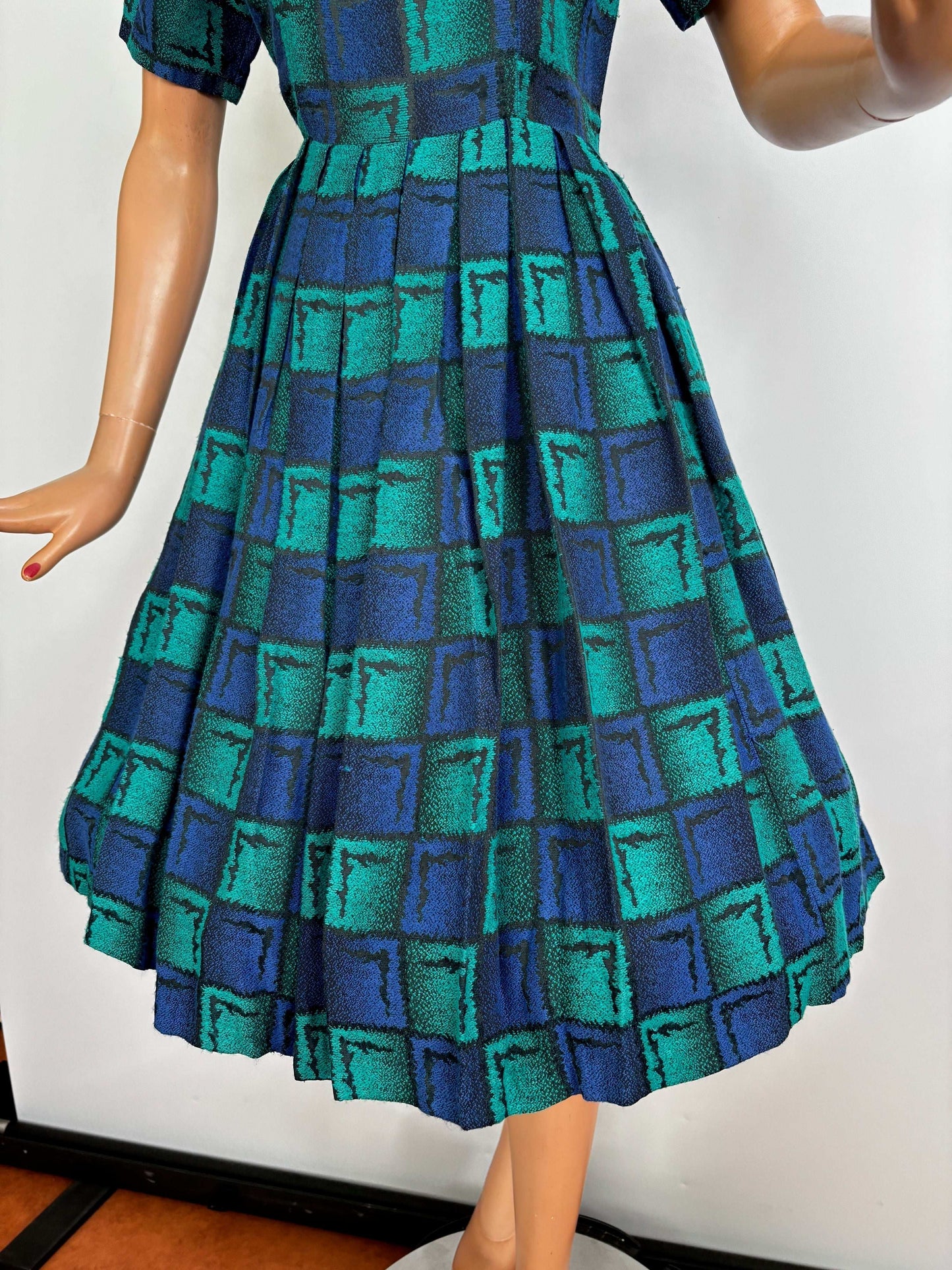 M | 1950s/60s Green Blue Square Dress