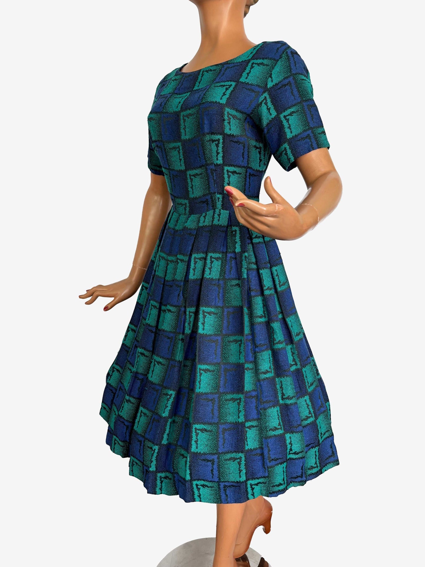 M | 1950s/60s Green Blue Square Dress