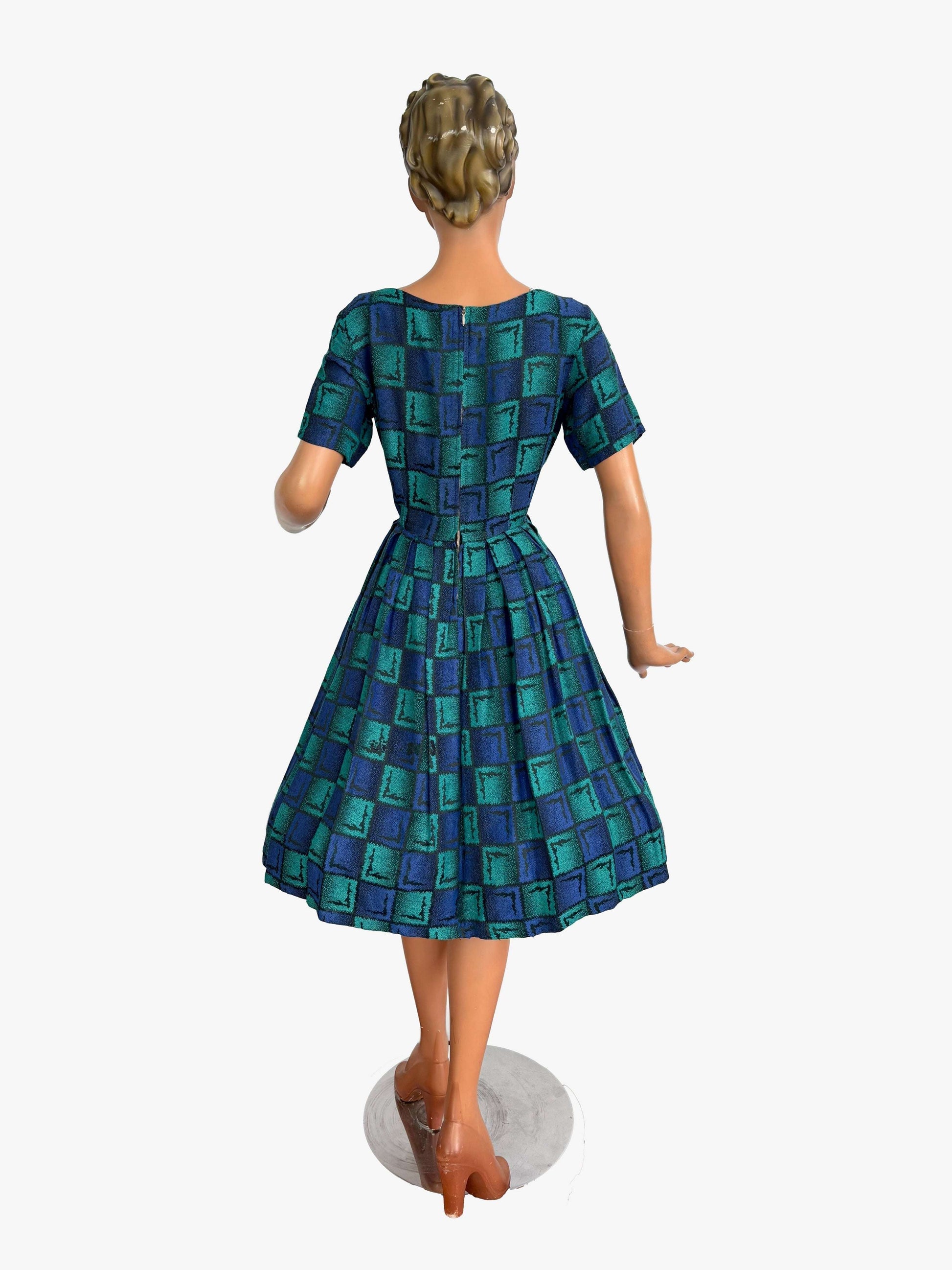 M | 1950s/60s Green Blue Square Dress
