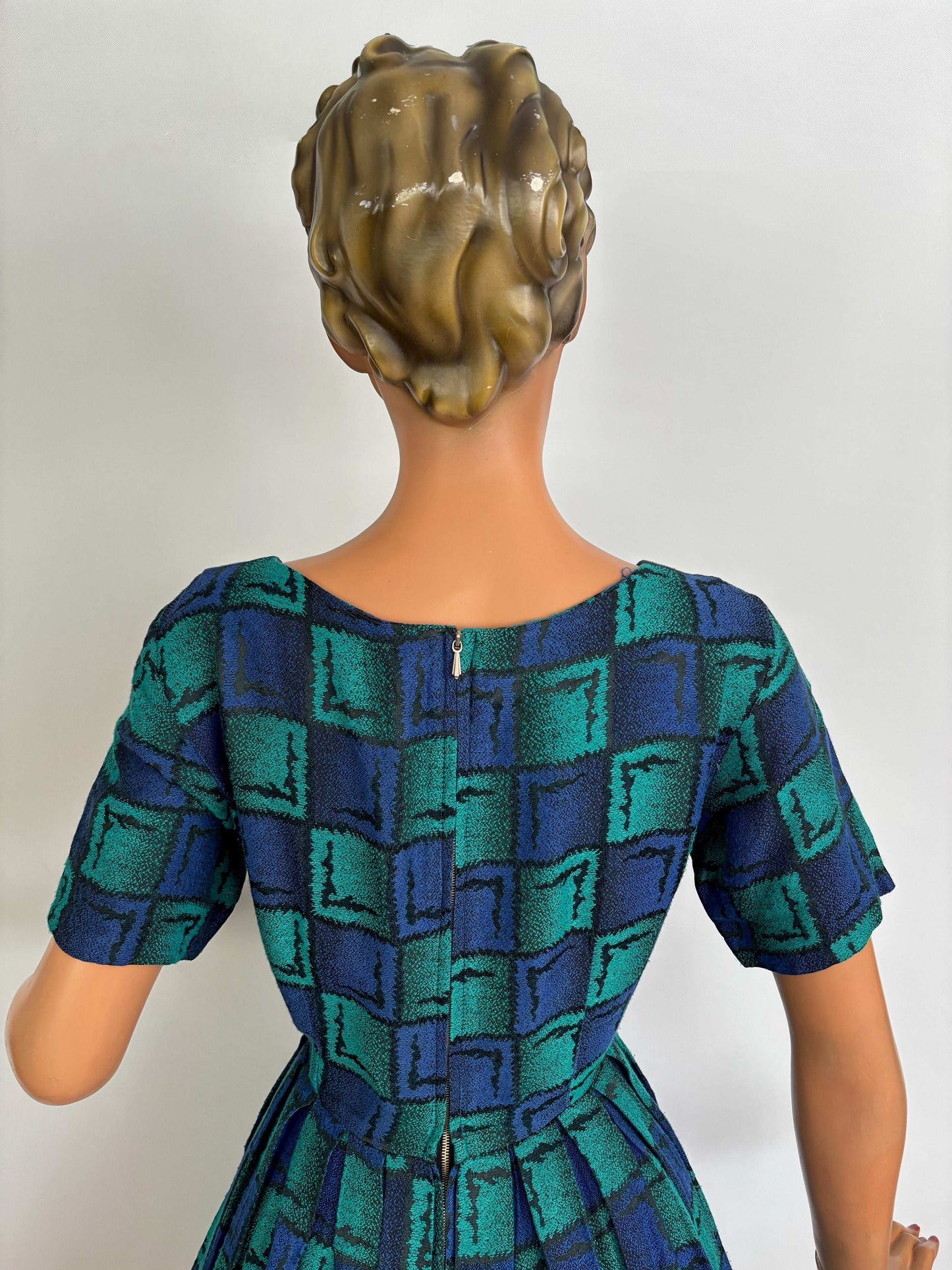 M | 1950s/60s Green Blue Square Dress