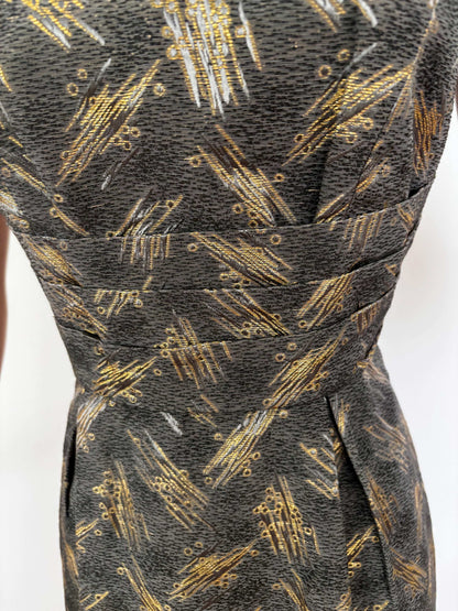 M | 1950s/60s Magnita Grey and Gold Cocktail Dress