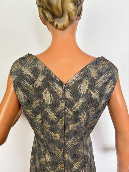 M | 1950s/60s Magnita Grey and Gold Cocktail Dress