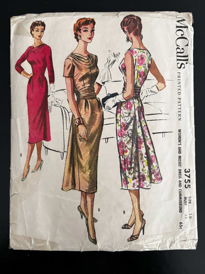1956 Size 18 Women's Dress and Cummerbund - McCall's 3755 Sewing Pattern