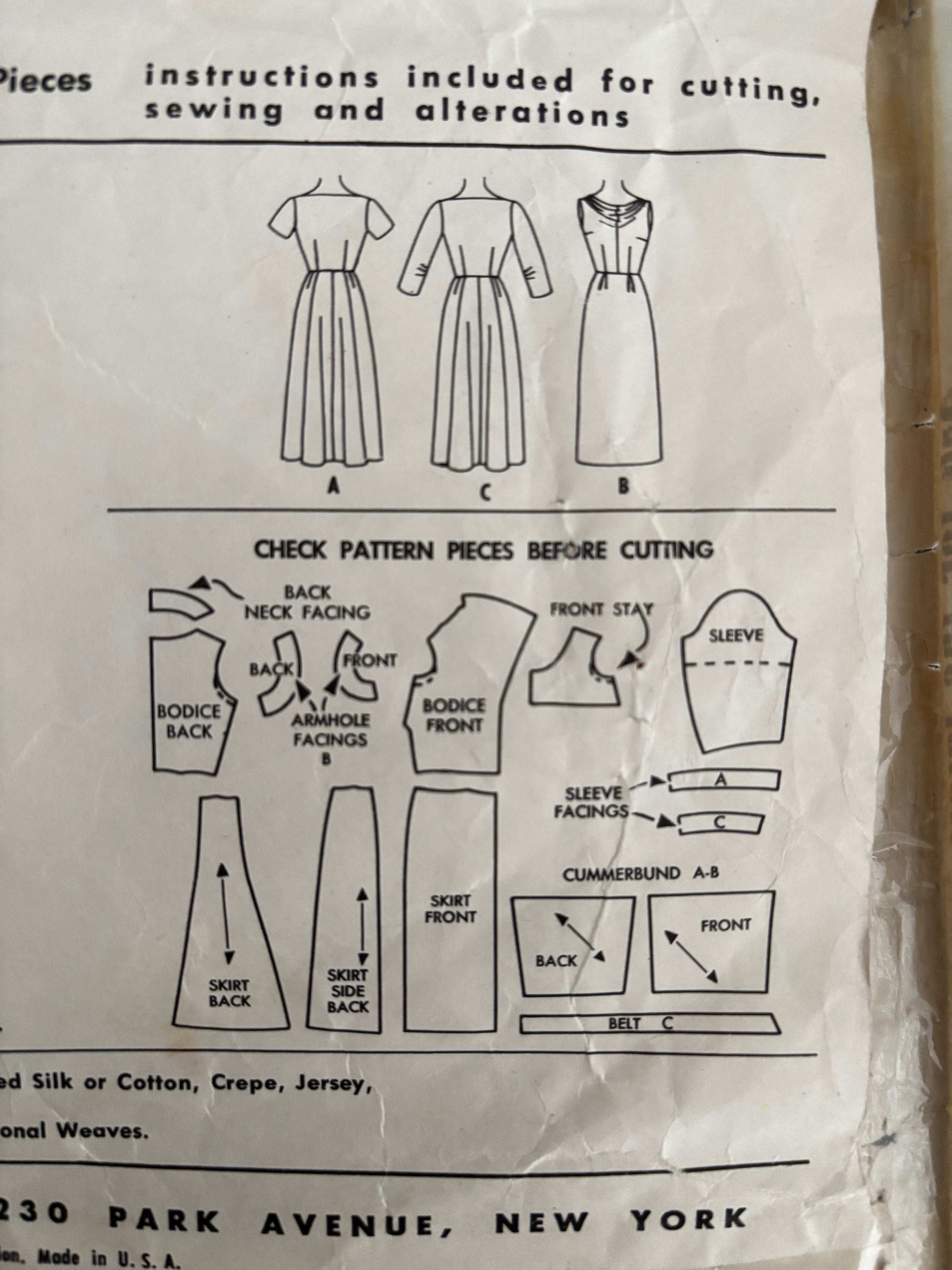 1956 Size 18 Women's Dress and Cummerbund - McCall's 3755 Sewing Pattern
