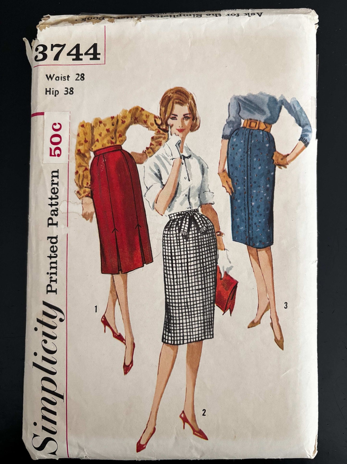 1959 Size 28 Waist Women's Skirt - Simplicity 3744 Sewing Pattern