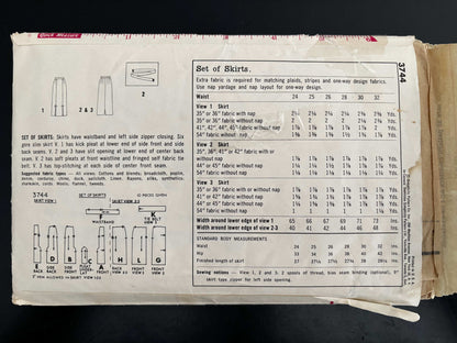 1959 Size 28 Waist Women's Skirt - Simplicity 3744 Sewing Pattern