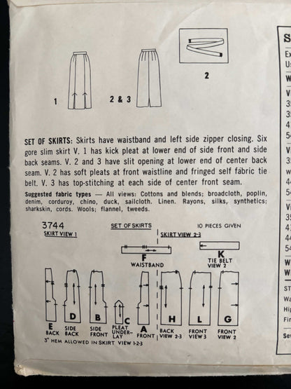 1959 Size 28 Waist Women's Skirt - Simplicity 3744 Sewing Pattern