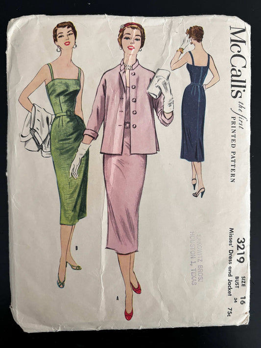 1955 Size 16 Women's Dress and Jacket - McCall's 3219 Sewing Pattern