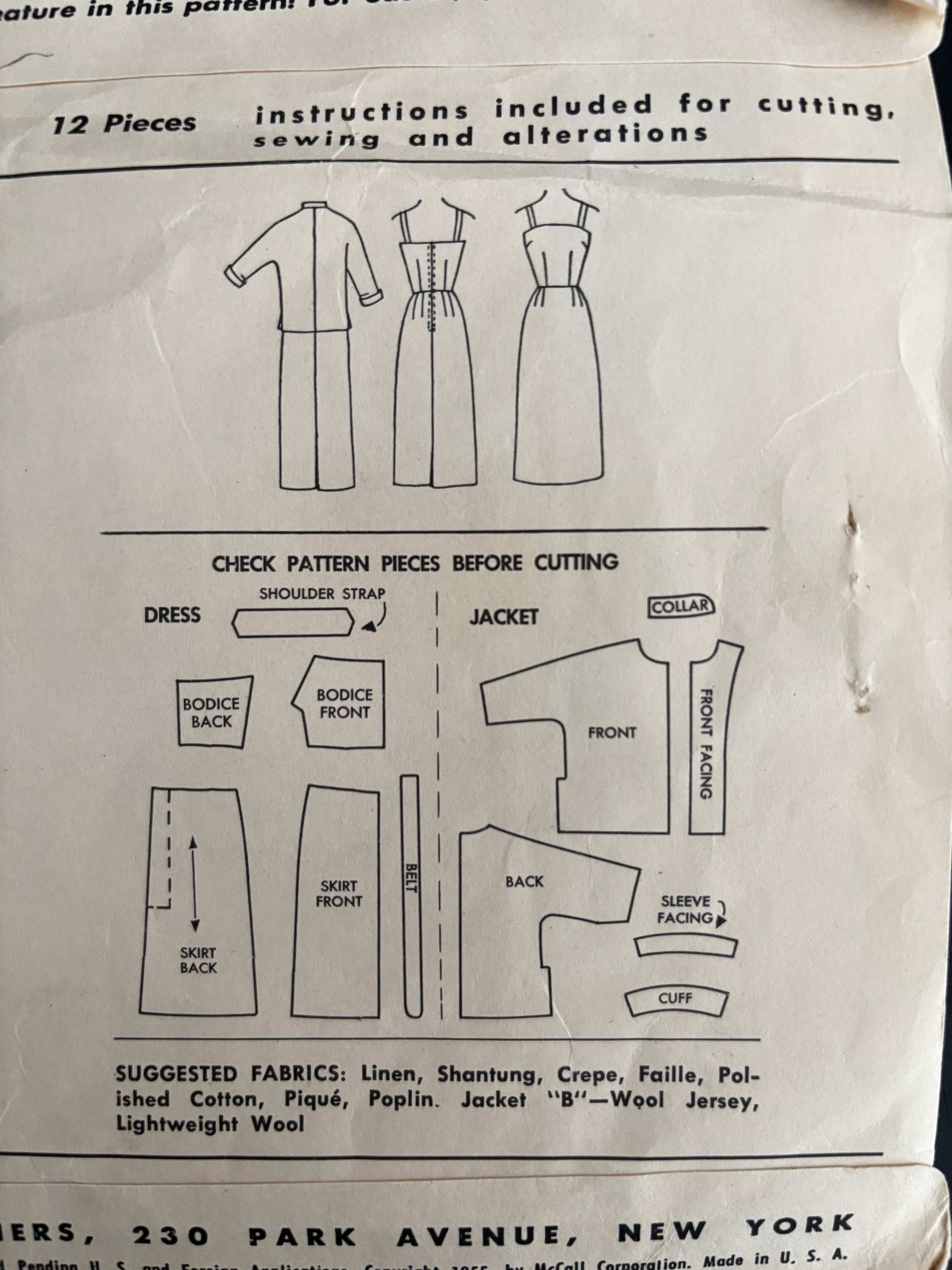 1955 Size 16 Women's Dress and Jacket - McCall's 3219 Sewing Pattern