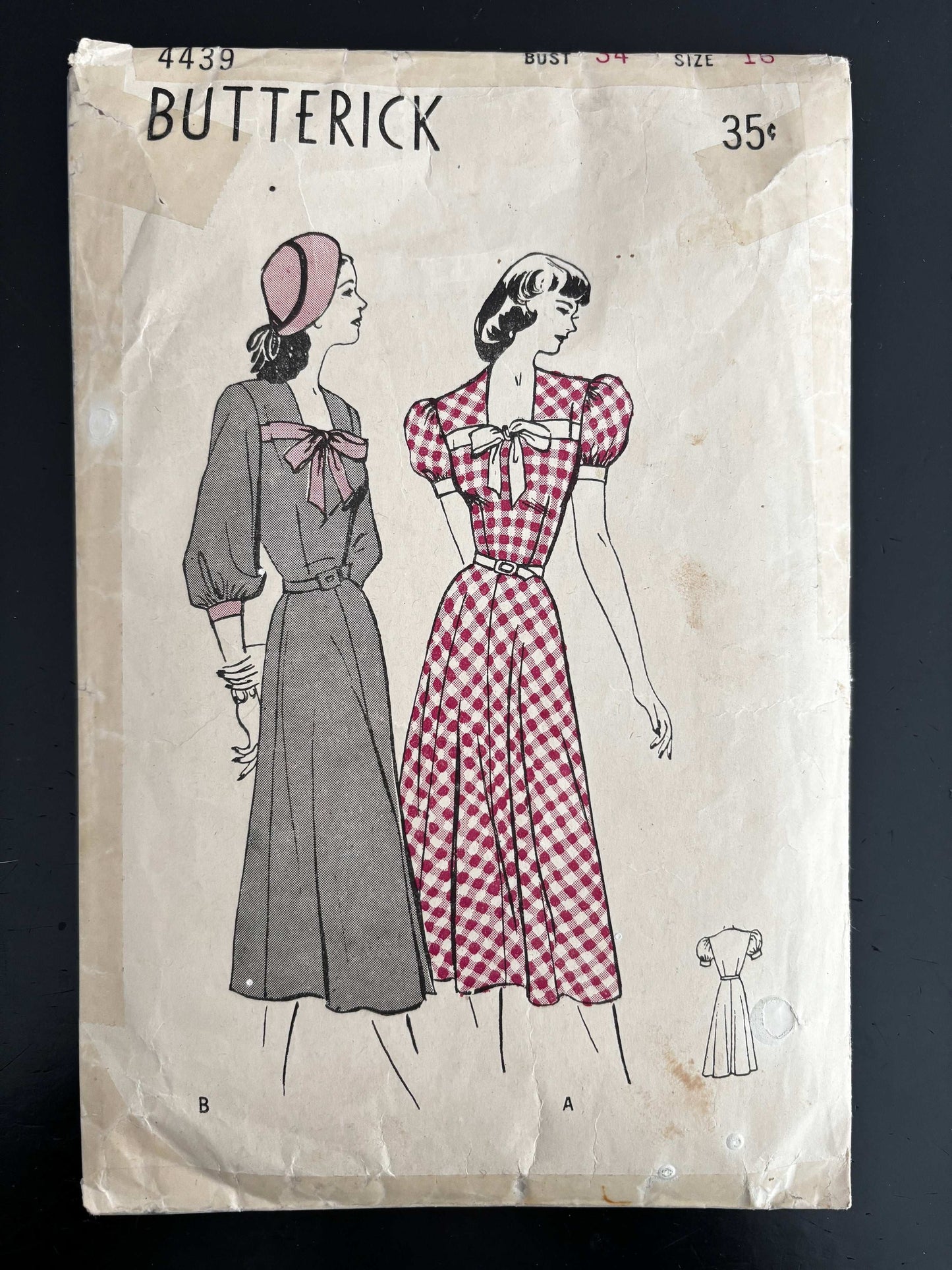 1943 Size 18 Women's Dress with Flared Skirt - Butterick 4439 Sewing Pattern
