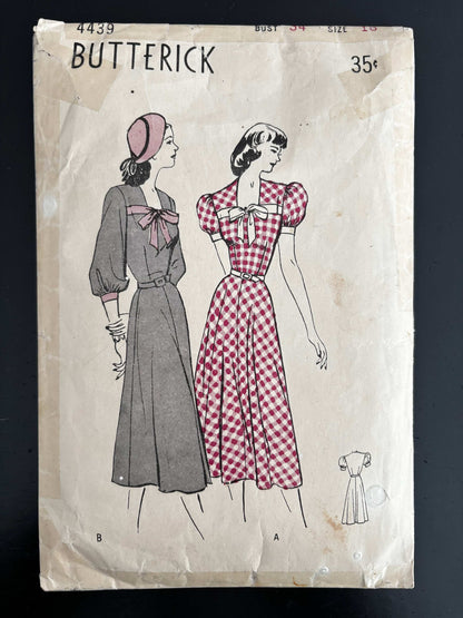 1943 Size 18 Women's Dress with Flared Skirt - Butterick 4439 Sewing Pattern