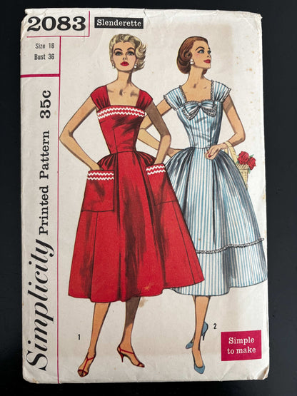 1957 Size 16 Women's One-Piece Dress - Simplicity 2083 Sewing Pattern