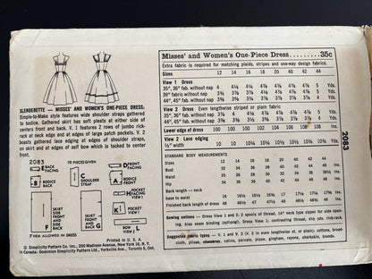 1957 Size 16 Women's One-Piece Dress - Simplicity 2083 Sewing Pattern
