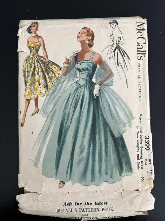 1955 Size 16 Women's Evening Dress - McCall's 3399 Sewing Pattern