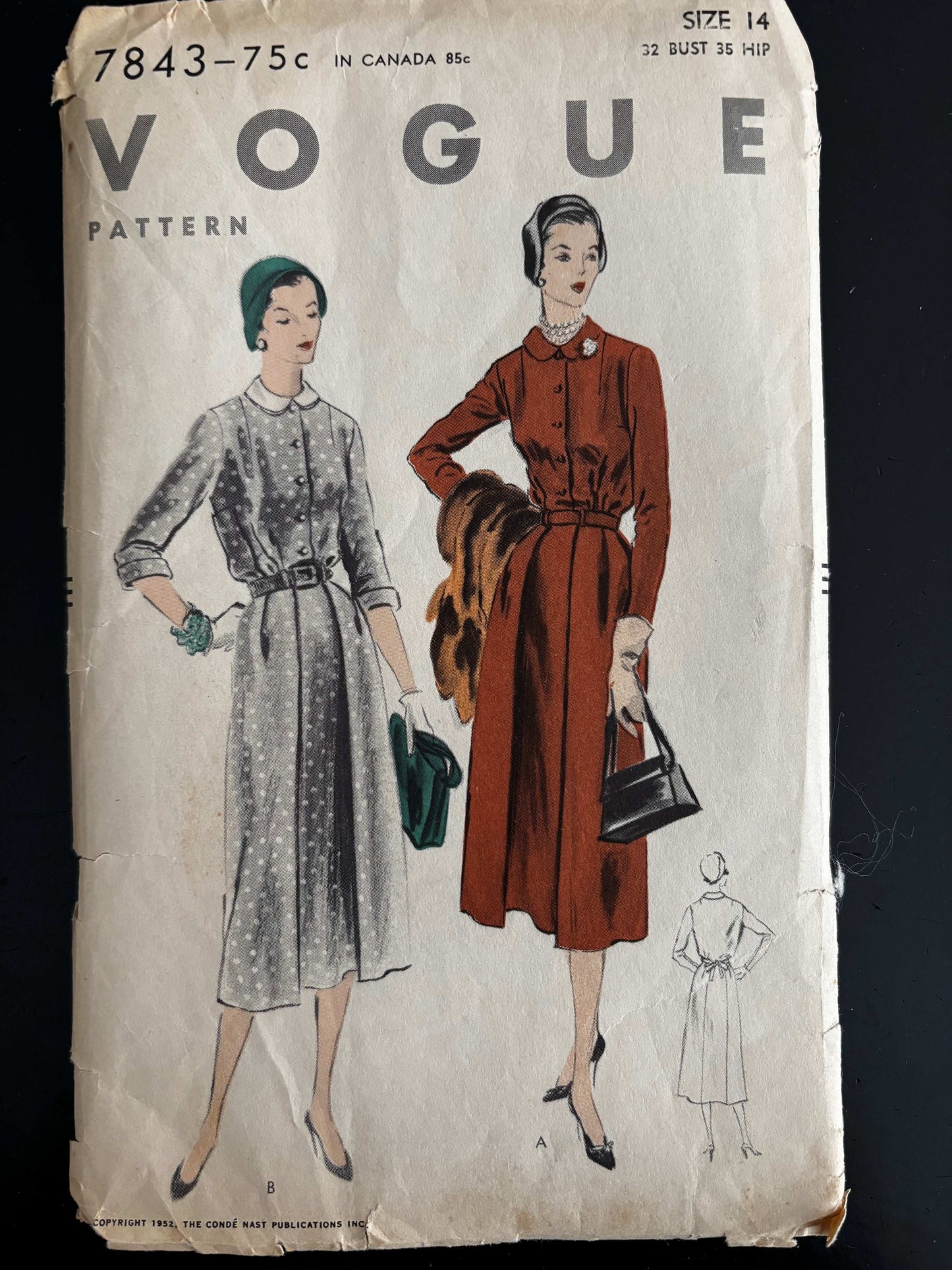 1952 Size 14 One-Piece Maternity Dress – Vogue 7843 Sewing Pattern