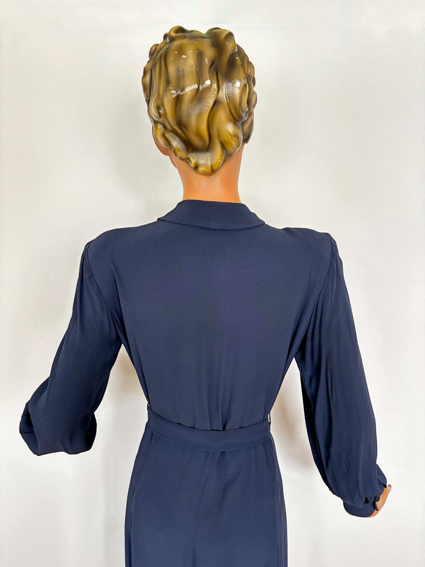 XL | 1940s Navy Crepe Dress With Pintuck Front