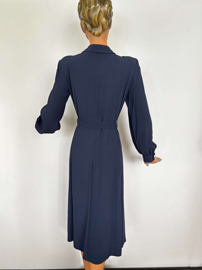 XL | 1940s Navy Crepe Dress With Pintuck Front