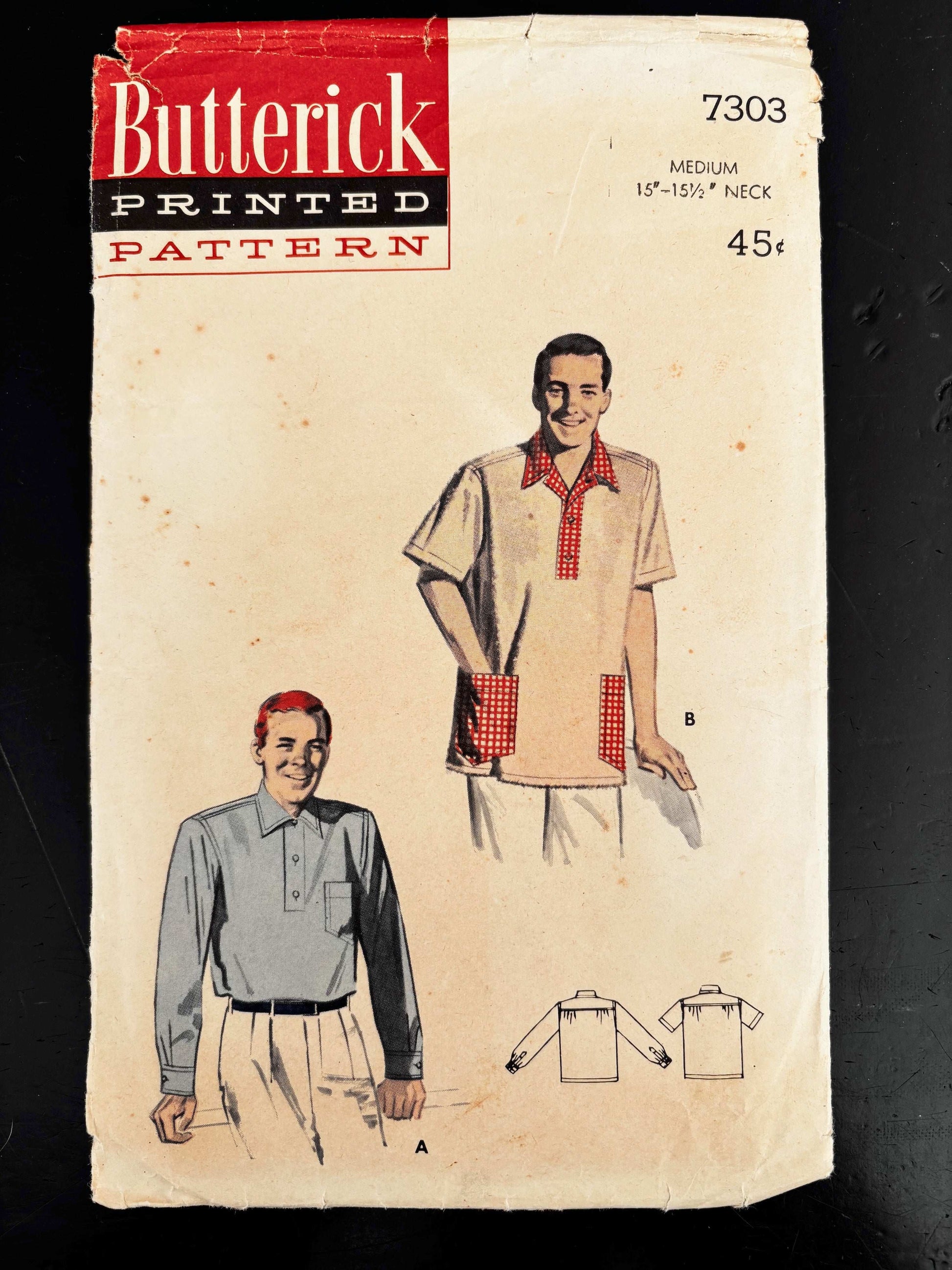 1950s Size Medium Men’s Sport Shirt – Butterick 7303 Sewing Pattern