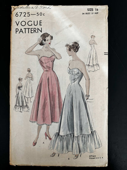 1950s Size 16 Bra-Slip – Vogue 6725 Sewing Pattern